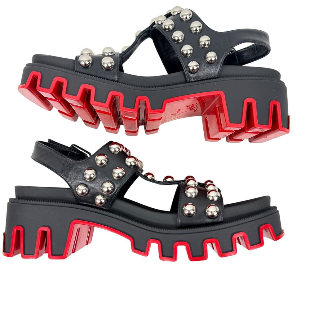 Christian Louboutin Duniclou Studded Leather Platform Sandals Black Size 40.5 - Picture 6 of 9